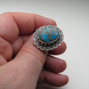 Sterling Silver Copper Turquoise Ring Size 9